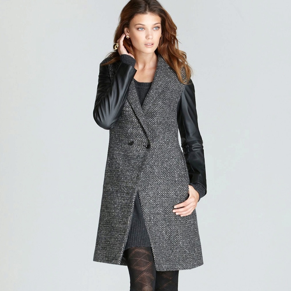 Bloomingdales Aqua Tweed Faux Leather Coat